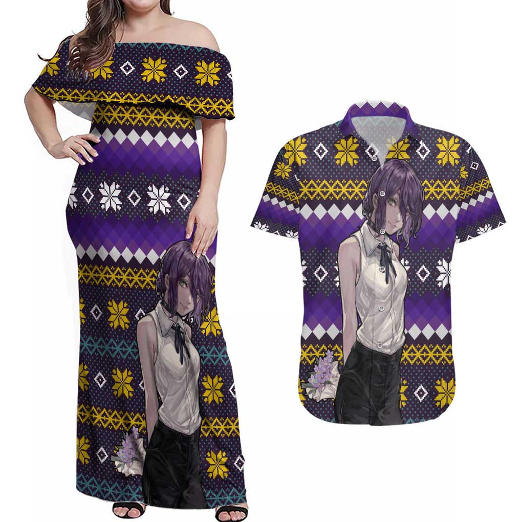 Zere - Chainsaw Man Couples Matching Off Shoulder Maxi Dress and Hawaiian Shirt Anime Mix Christmas Style