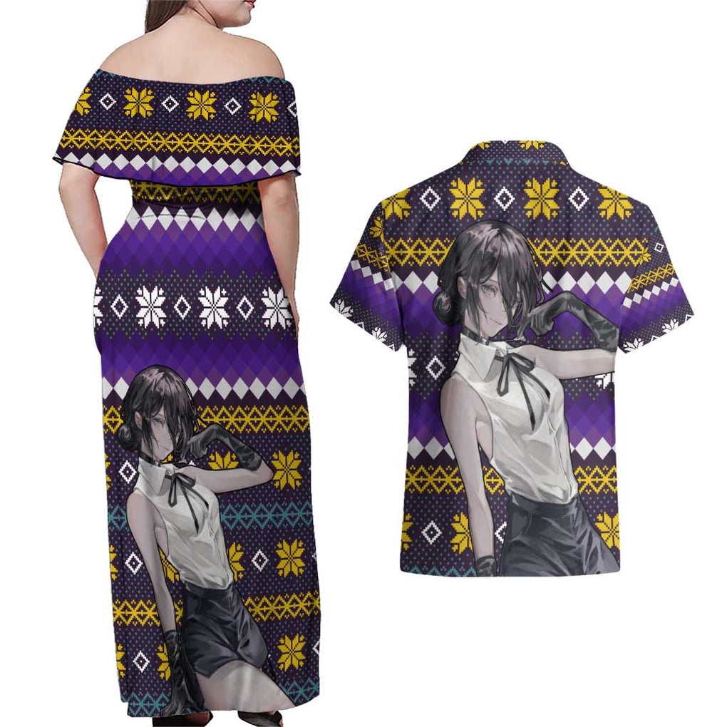 Zere - Chainsaw Man Couples Matching Off Shoulder Maxi Dress and Hawaiian Shirt Anime Mix Christmas Style