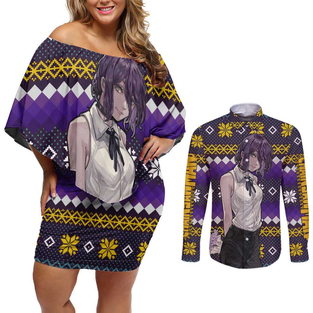 Zere - Chainsaw Man Couples Matching Off Shoulder Short Dress and Long Sleeve Button Shirt Anime Mix Christmas Style