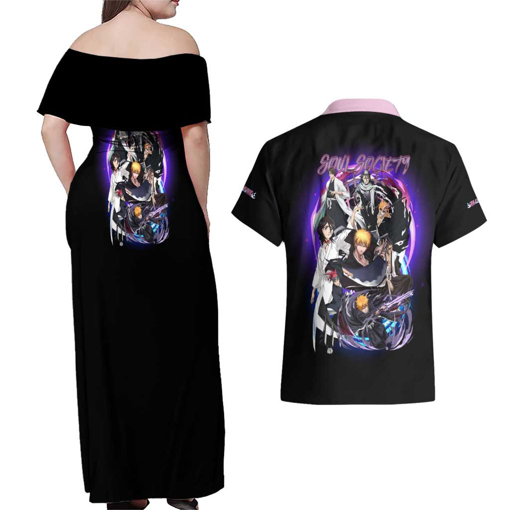 Soul Society Rescue Arc Bleach Couples Matching Off Shoulder Maxi Dress and Hawaiian Shirt Japan Anime Style