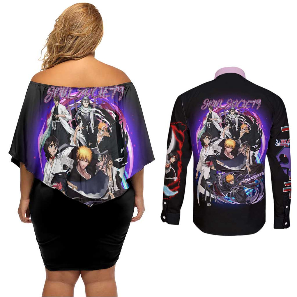 Soul Society Rescue Arc Bleach Couples Matching Off Shoulder Short Dress and Long Sleeve Button Shirt Japan Anime Style