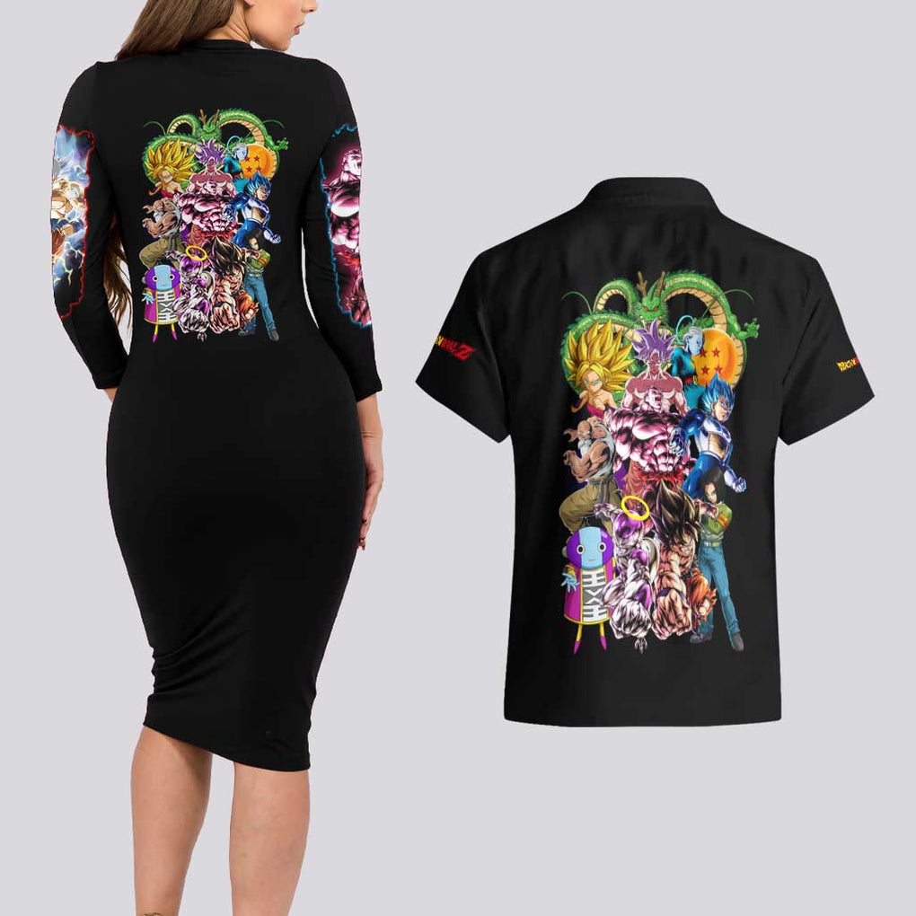 Tournament of Power Dragon Ball Z Couples Matching Long Sleeve Bodycon Dress and Hawaiian Shirt Japan Anime Style