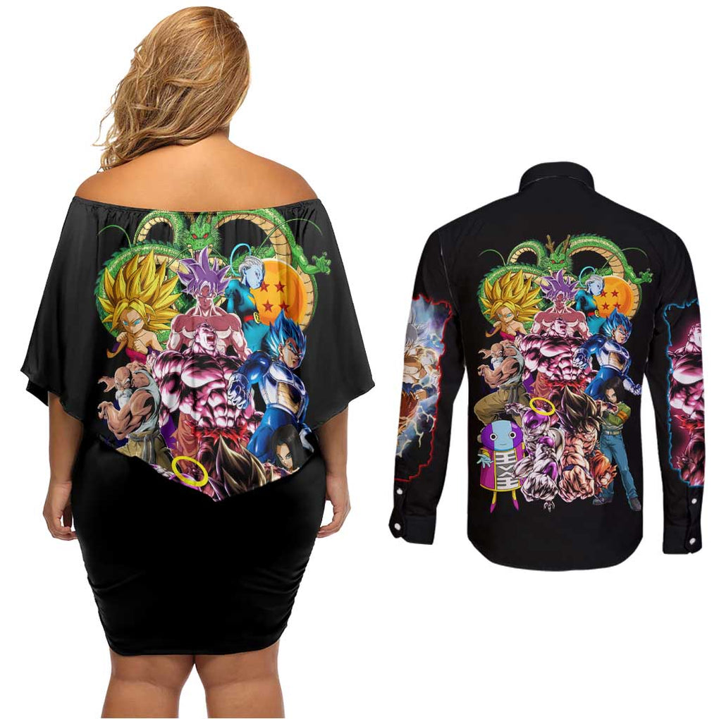 Tournament of Power Dragon Ball Z Couples Matching Off Shoulder Short Dress and Long Sleeve Button Shirt Japan Anime Style
