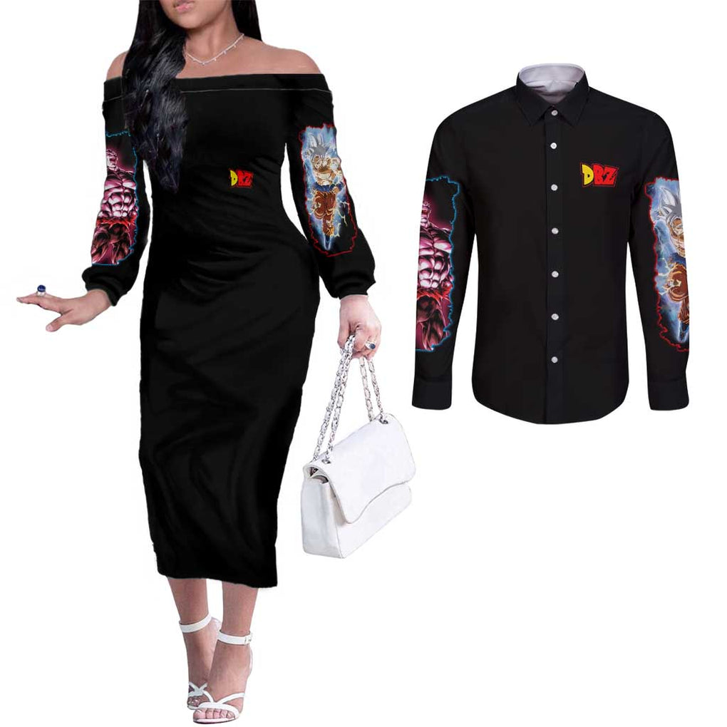 Tournament of Power Dragon Ball Z Couples Matching Off The Shoulder Long Sleeve Dress and Long Sleeve Button Shirt Japan Anime Style