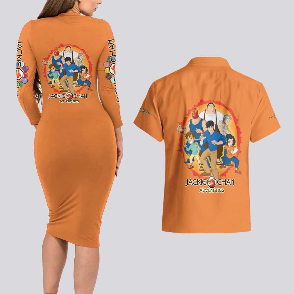 Jackie Chan Adventure Couples Matching Long Sleeve Bodycon Dress and Hawaiian Shirt Japan Anime Style