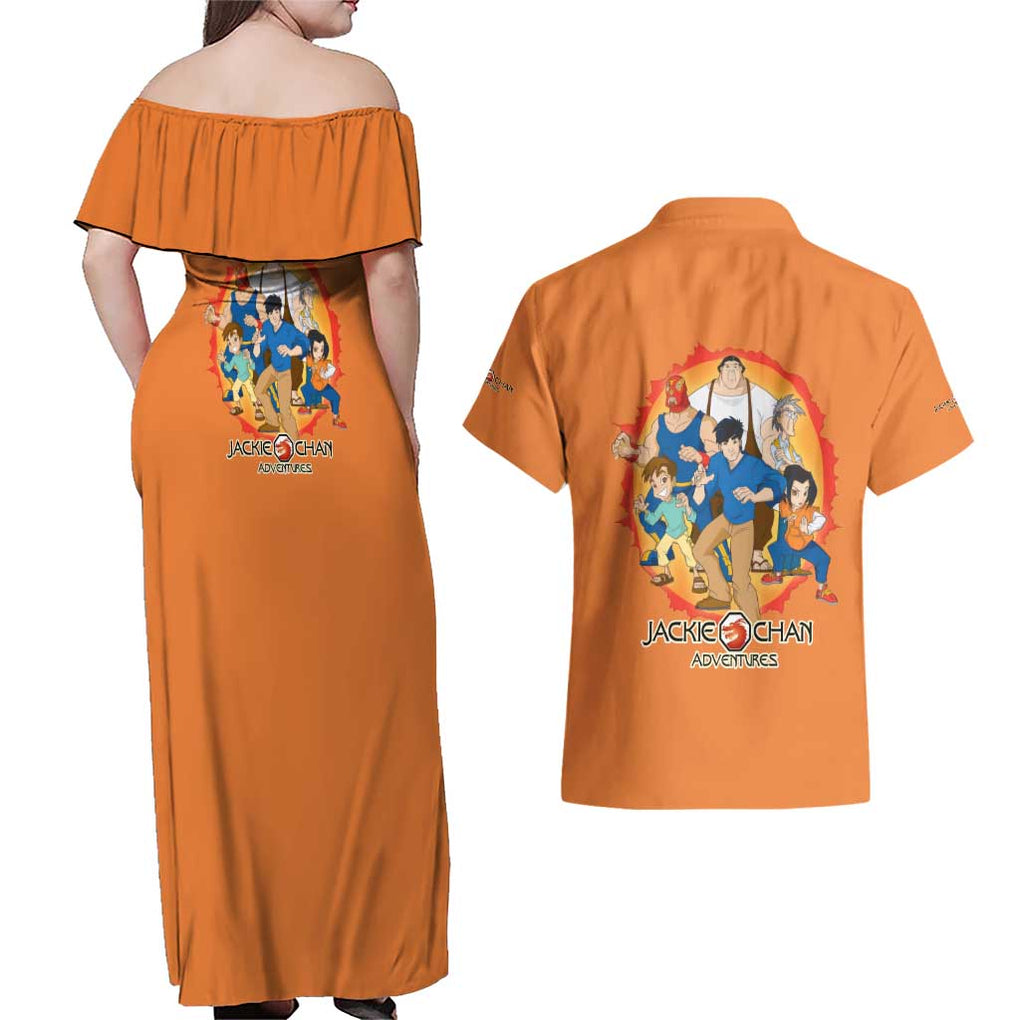 Jackie Chan Adventure Couples Matching Off Shoulder Maxi Dress and Hawaiian Shirt Japan Anime Style