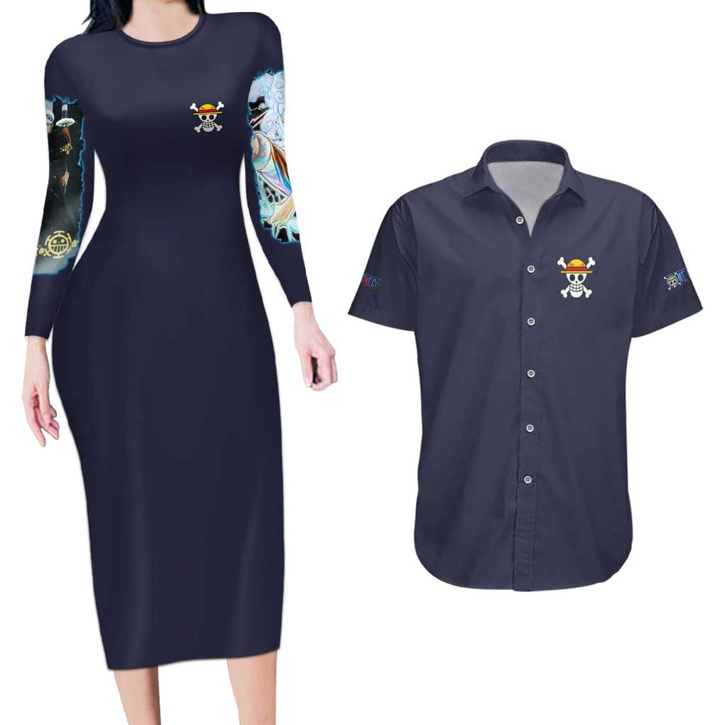Wano Kuni One Piece Couples Matching Long Sleeve Bodycon Dress and Hawaiian Shirt Japan Anime Style