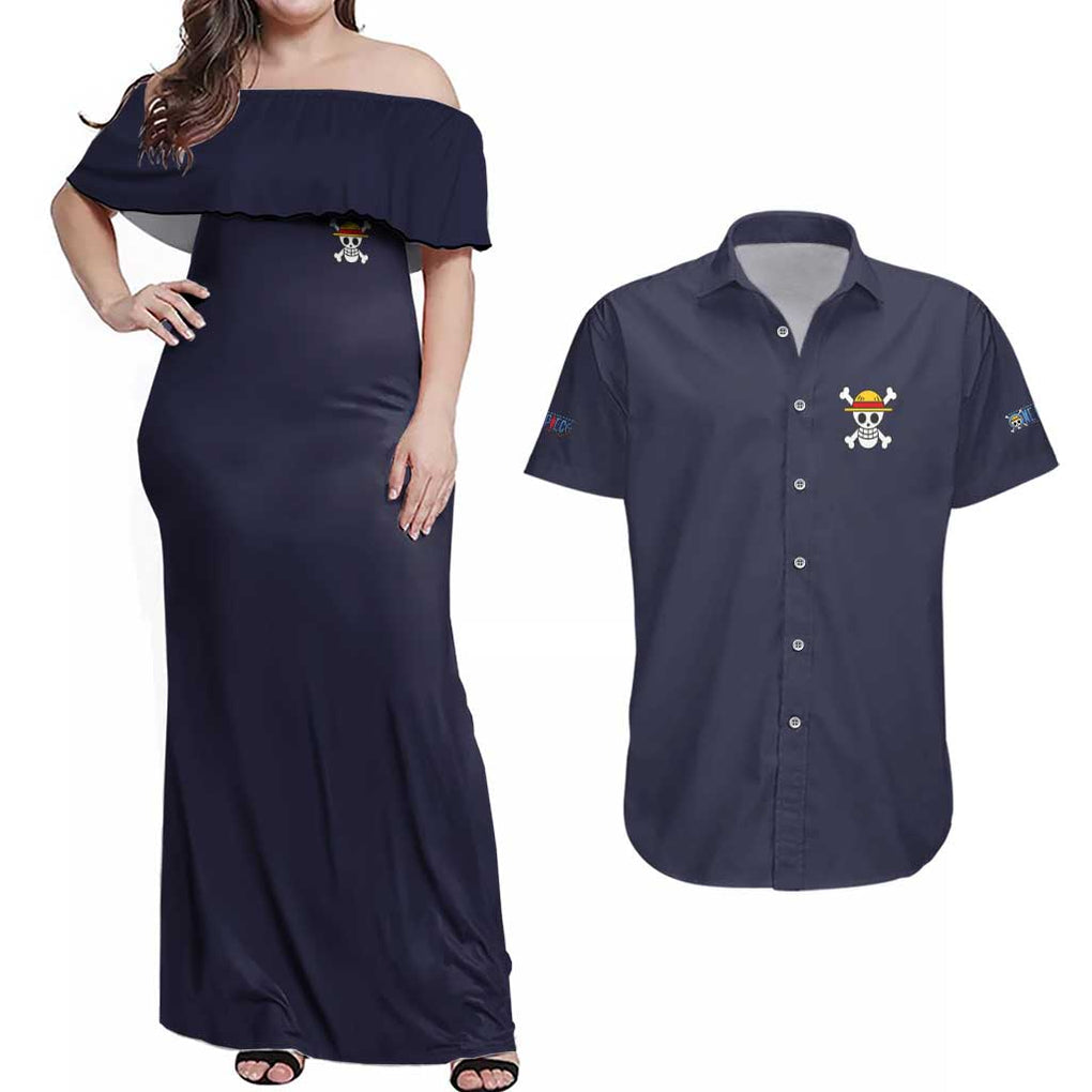 Wano Kuni One Piece Couples Matching Off Shoulder Maxi Dress and Hawaiian Shirt Japan Anime Style