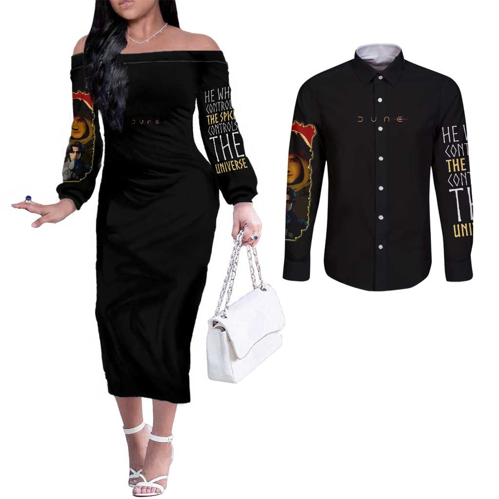 Dune Couples Matching Off The Shoulder Long Sleeve Dress and Long Sleeve Button Shirt Japan Anime Style
