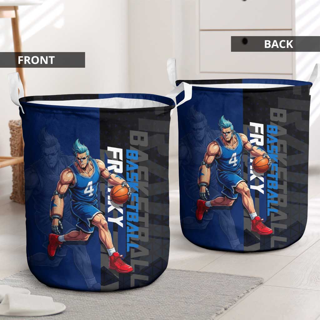 Franky One Piece Basketball Crossover Design Laundry Basket with Blue Uniform and Mechanical Arm Action Pose - The Mazicc
