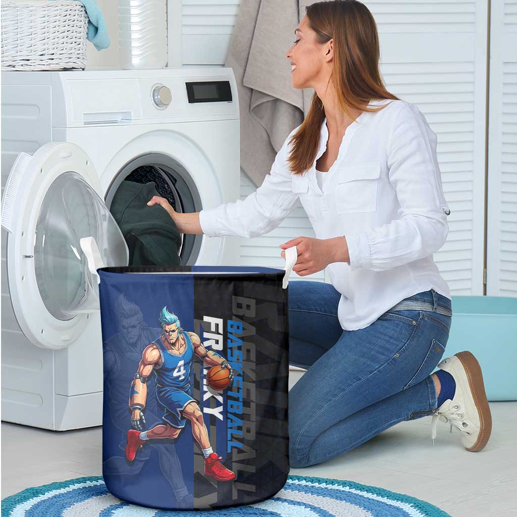 Franky One Piece Basketball Crossover Design Laundry Basket with Blue Uniform and Mechanical Arm Action Pose - The Mazicc
