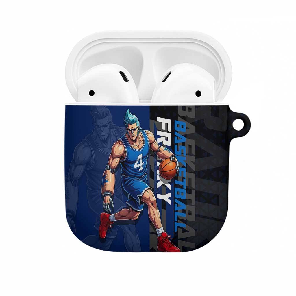 Franky One Piece Basketball Crossover Design AirPods Case with Blue Uniform and Mechanical Arm Action Pose - The Mazicc