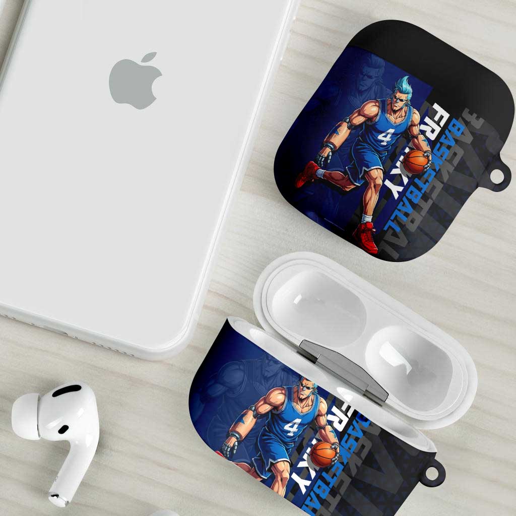 Franky One Piece Basketball Crossover Design AirPods Case with Blue Uniform and Mechanical Arm Action Pose - The Mazicc