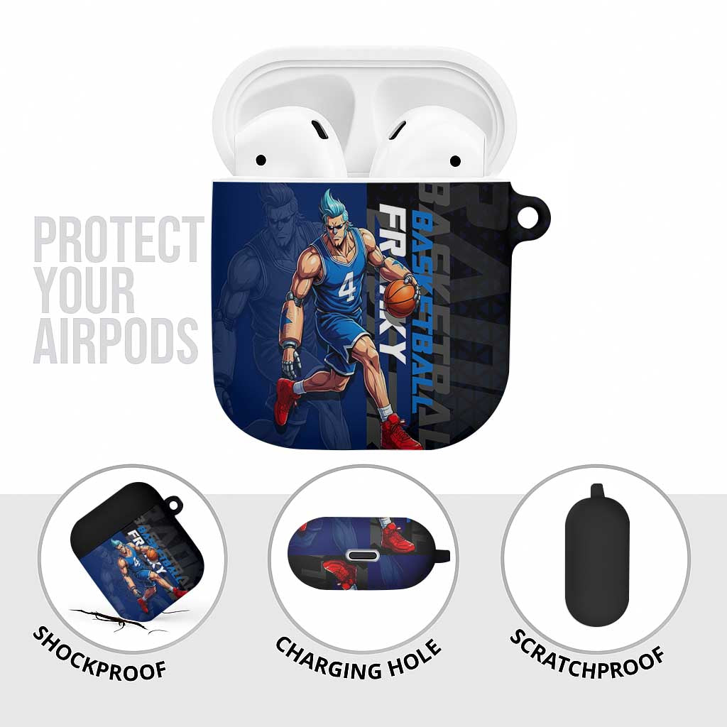 Franky One Piece Basketball Crossover Design AirPods Case with Blue Uniform and Mechanical Arm Action Pose - The Mazicc