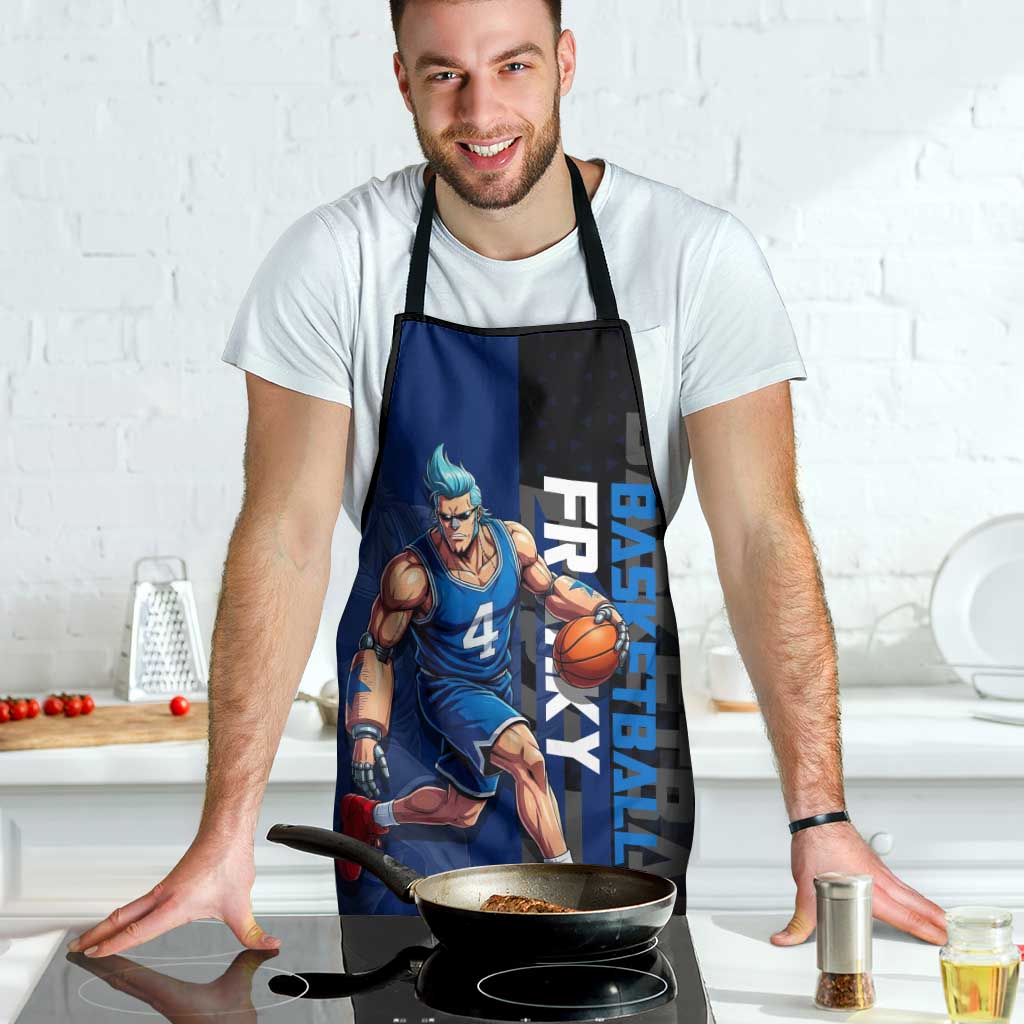 Franky One Piece Basketball Crossover Design Apron with Blue Uniform and Mechanical Arm Action Pose - The Mazicc