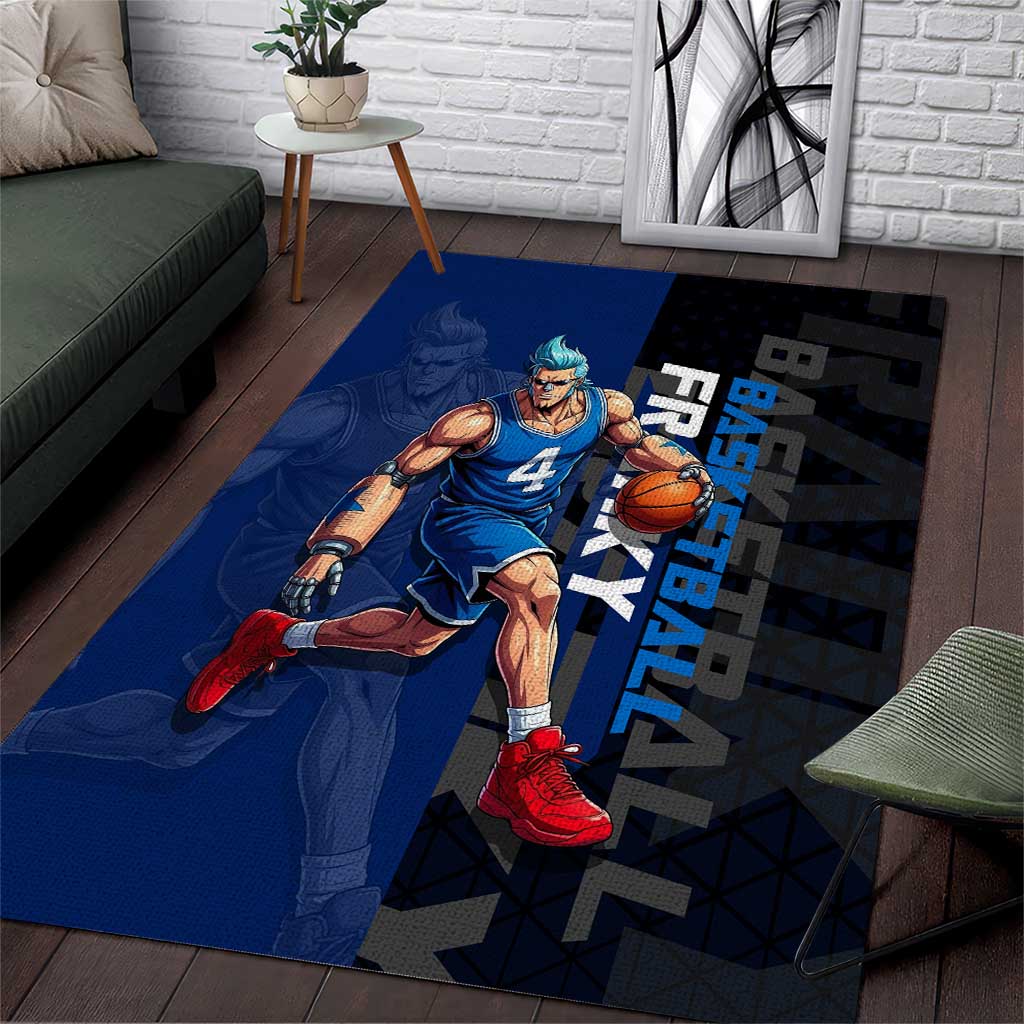 Franky One Piece Basketball Crossover Design Area Rug with Blue Uniform and Mechanical Arm Action Pose - The Mazicc