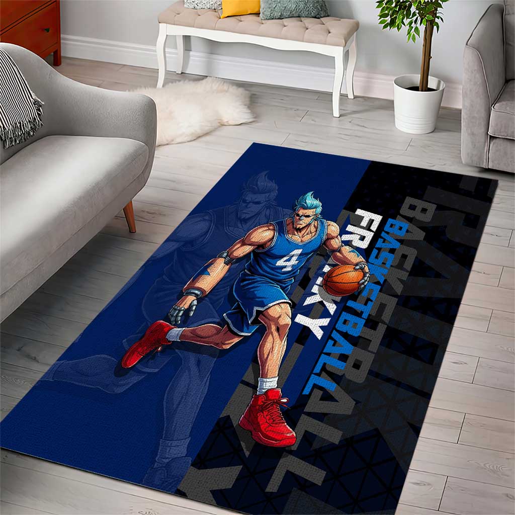 Franky One Piece Basketball Crossover Design Area Rug with Blue Uniform and Mechanical Arm Action Pose - The Mazicc