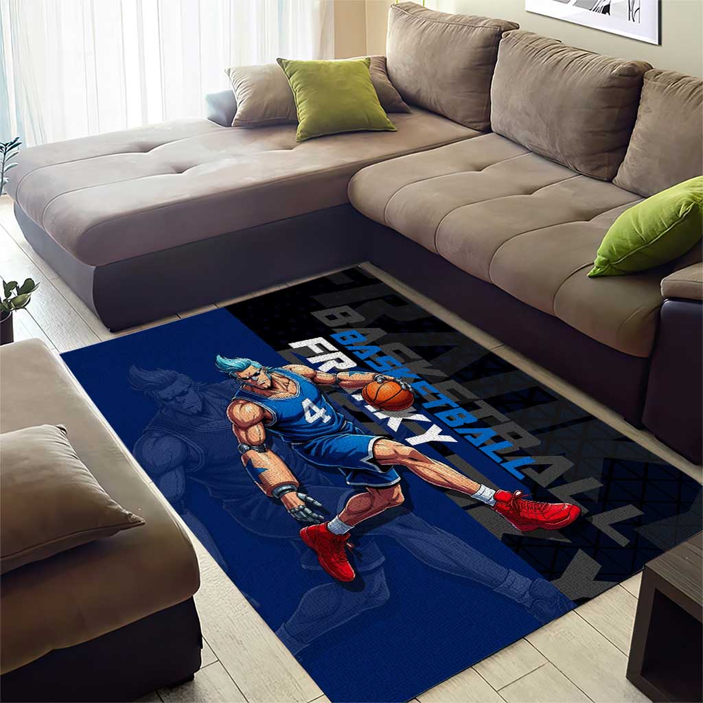 Franky One Piece Basketball Crossover Design Area Rug with Blue Uniform and Mechanical Arm Action Pose - The Mazicc