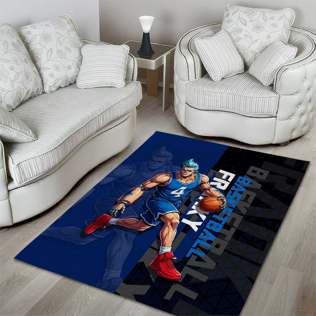 Franky One Piece Basketball Crossover Design Area Rug with Blue Uniform and Mechanical Arm Action Pose - The Mazicc