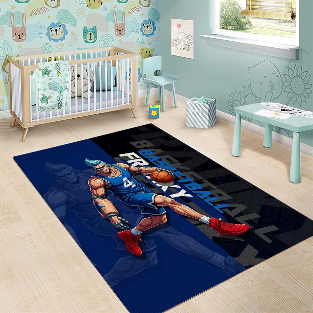 Franky One Piece Basketball Crossover Design Area Rug with Blue Uniform and Mechanical Arm Action Pose - The Mazicc