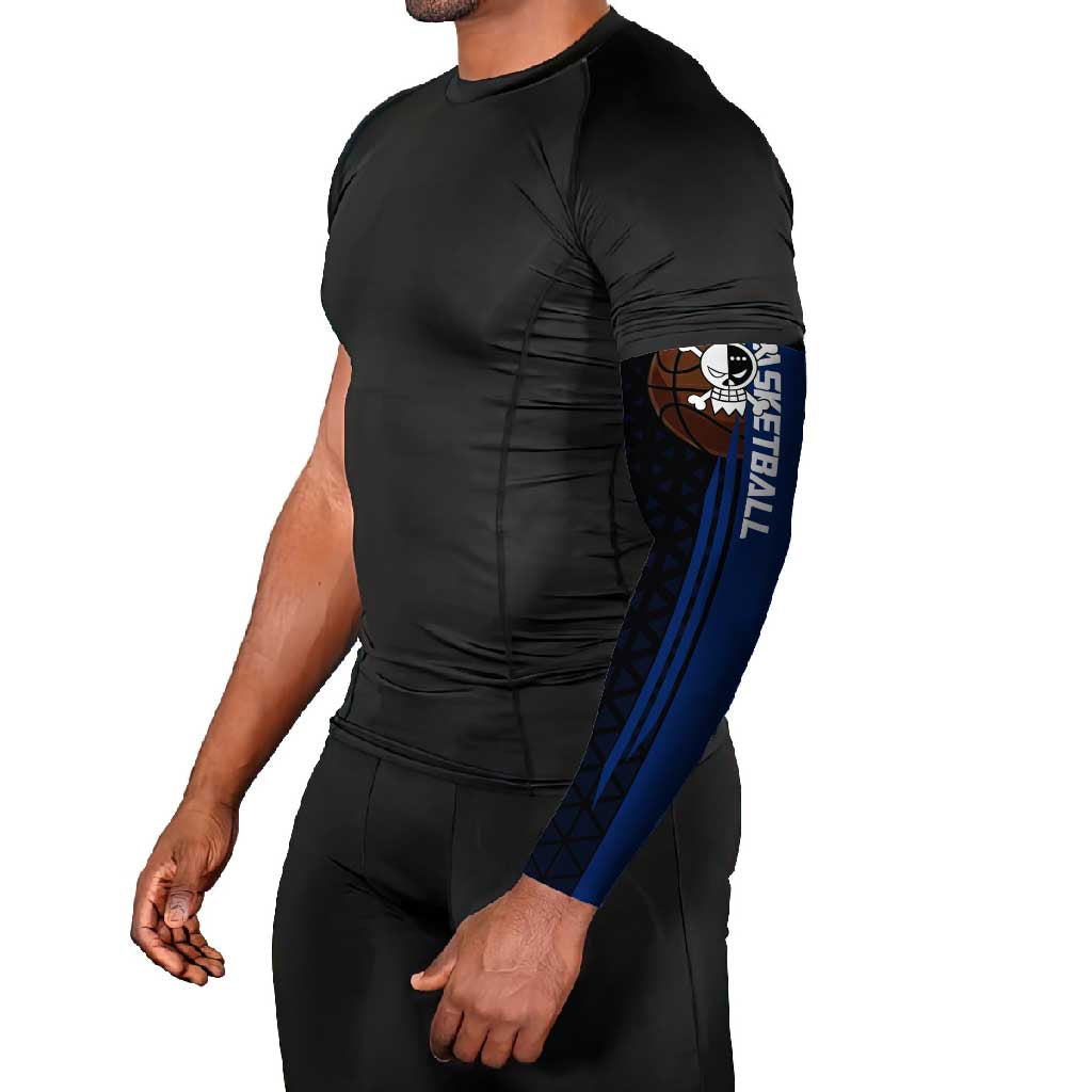 Franky One Piece Basketball Crossover Design Arm Sleeves with Blue Uniform and Mechanical Arm Action Pose - The Mazicc