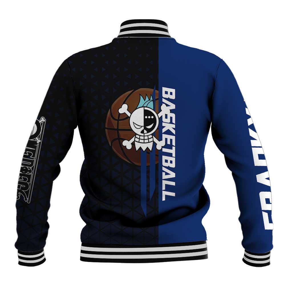 Franky One Piece Basketball Crossover Design Baseball Jacket with Blue Uniform and Mechanical Arm Action Pose - The Mazicc