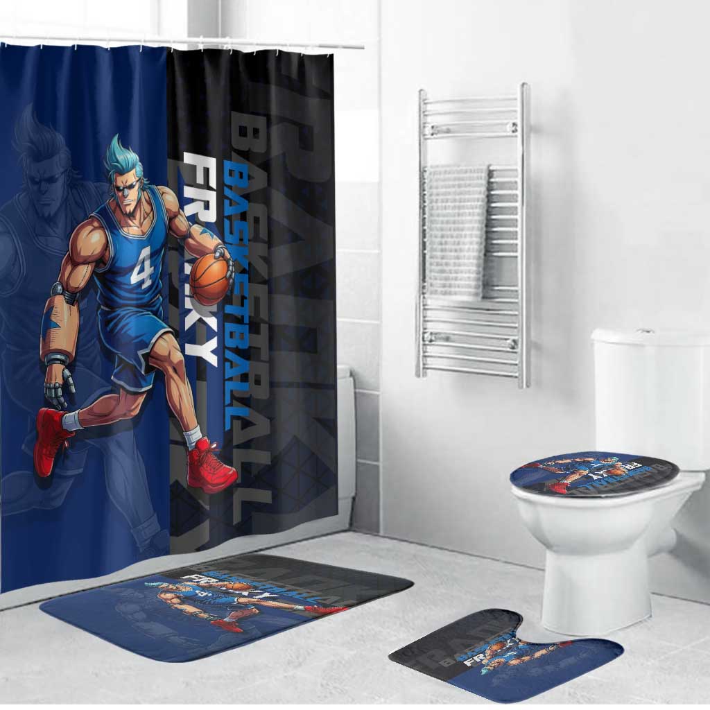 Franky One Piece Basketball Crossover Design Bathroom Set with Blue Uniform and Mechanical Arm Action Pose - The Mazicc