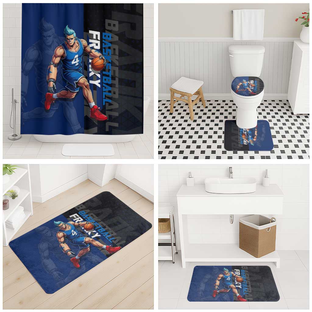 Franky One Piece Basketball Crossover Design Bathroom Set with Blue Uniform and Mechanical Arm Action Pose - The Mazicc