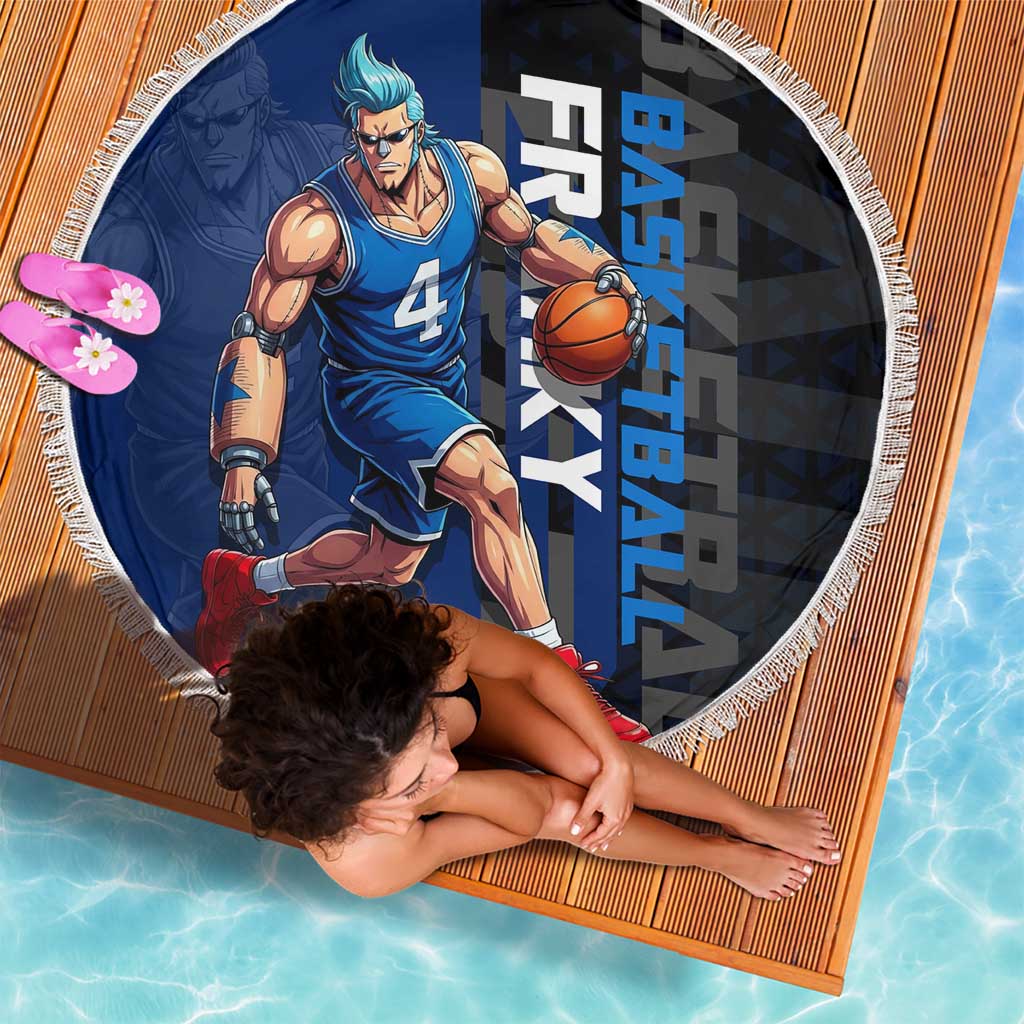 Franky One Piece Basketball Crossover Design Beach Blanket with Blue Uniform and Mechanical Arm Action Pose - The Mazicc