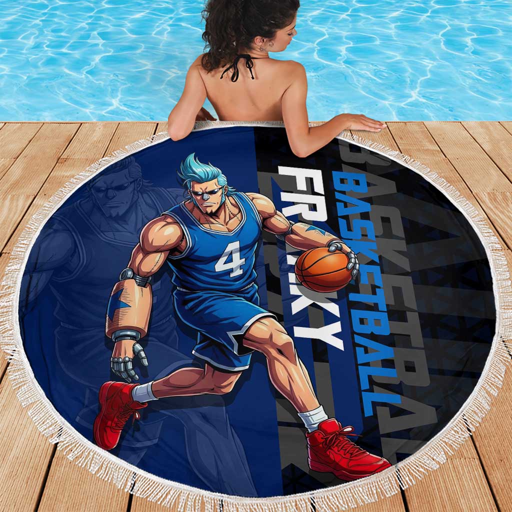 Franky One Piece Basketball Crossover Design Beach Blanket with Blue Uniform and Mechanical Arm Action Pose - The Mazicc