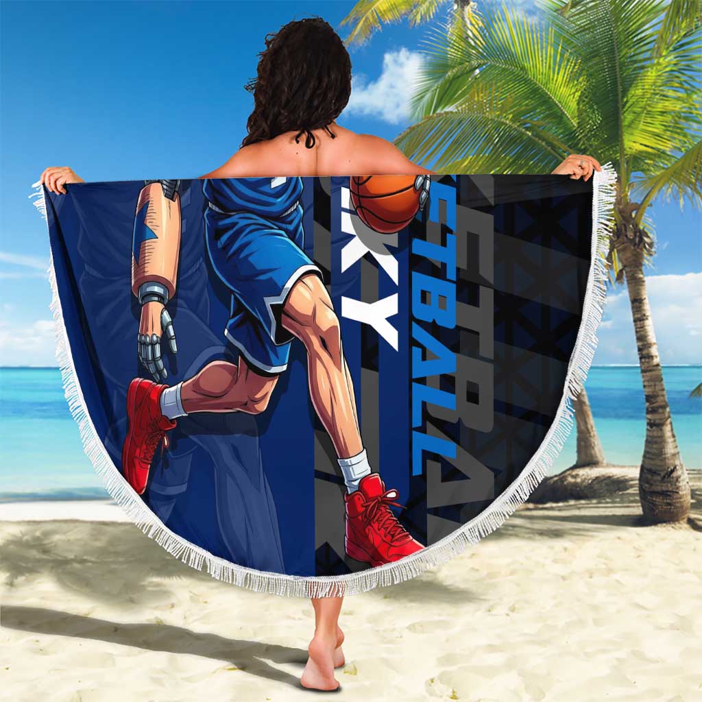 Franky One Piece Basketball Crossover Design Beach Blanket with Blue Uniform and Mechanical Arm Action Pose - The Mazicc
