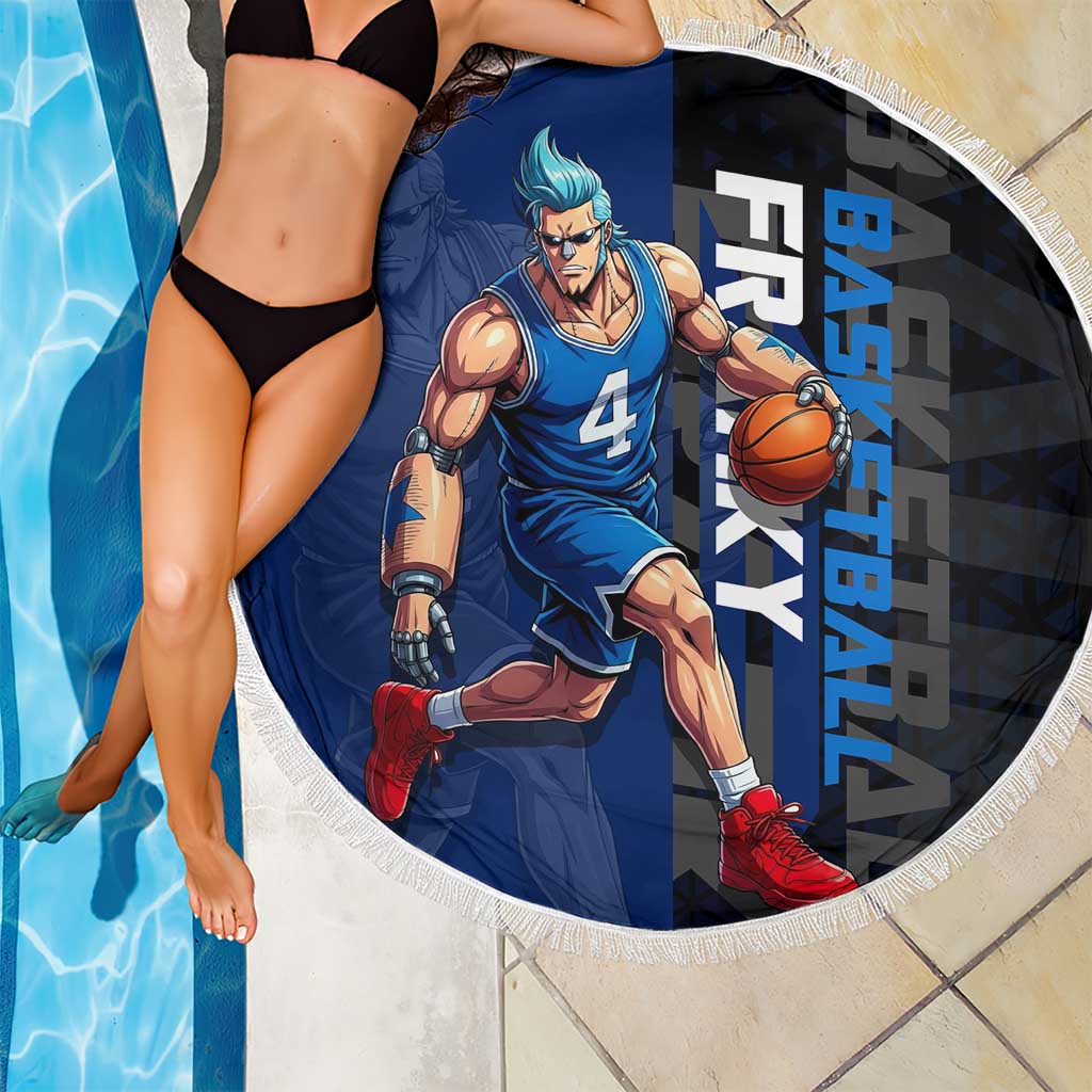 Franky One Piece Basketball Crossover Design Beach Blanket with Blue Uniform and Mechanical Arm Action Pose - The Mazicc