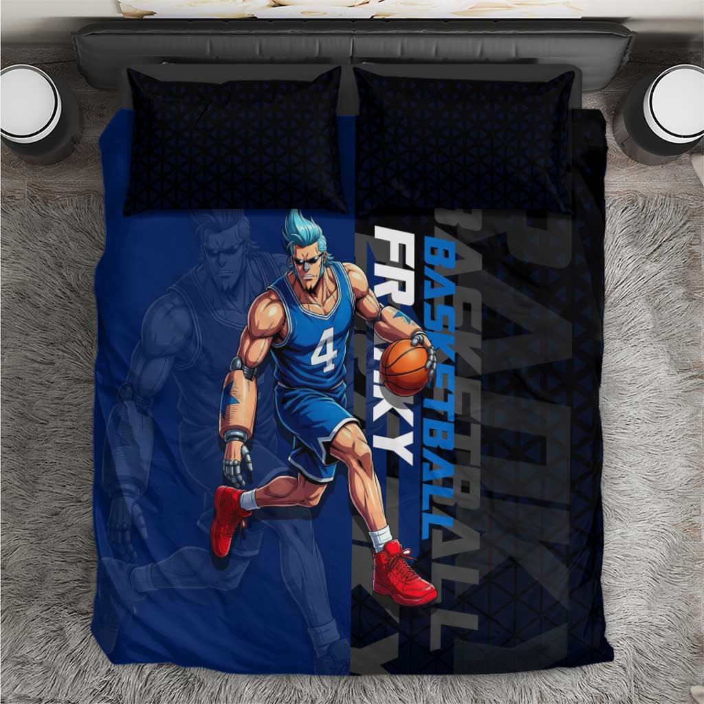 Franky One Piece Basketball Crossover Design Bedding Set with Blue Uniform and Mechanical Arm Action Pose - The Mazicc