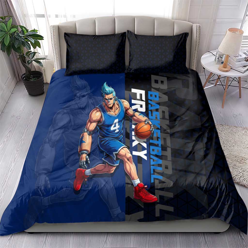 Franky One Piece Basketball Crossover Design Bedding Set with Blue Uniform and Mechanical Arm Action Pose - The Mazicc