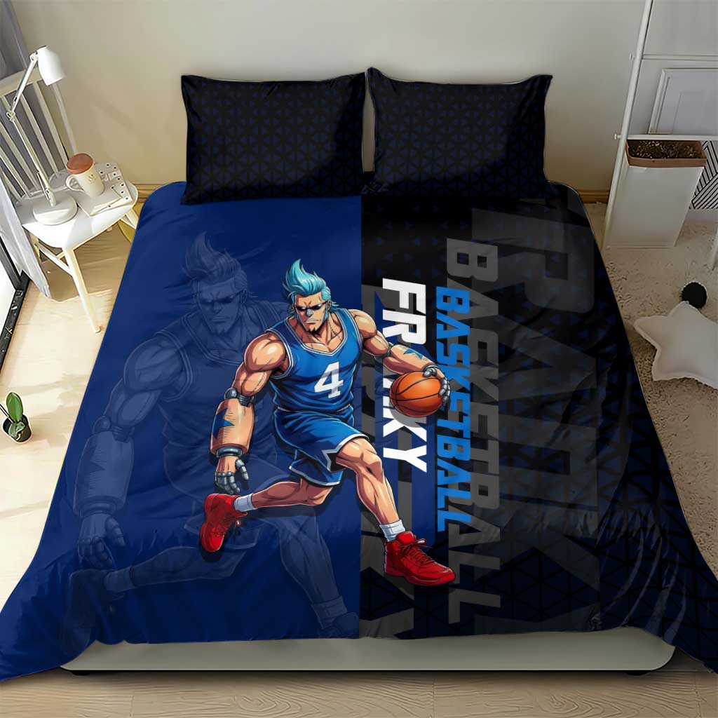 Franky One Piece Basketball Crossover Design Bedding Set with Blue Uniform and Mechanical Arm Action Pose - The Mazicc