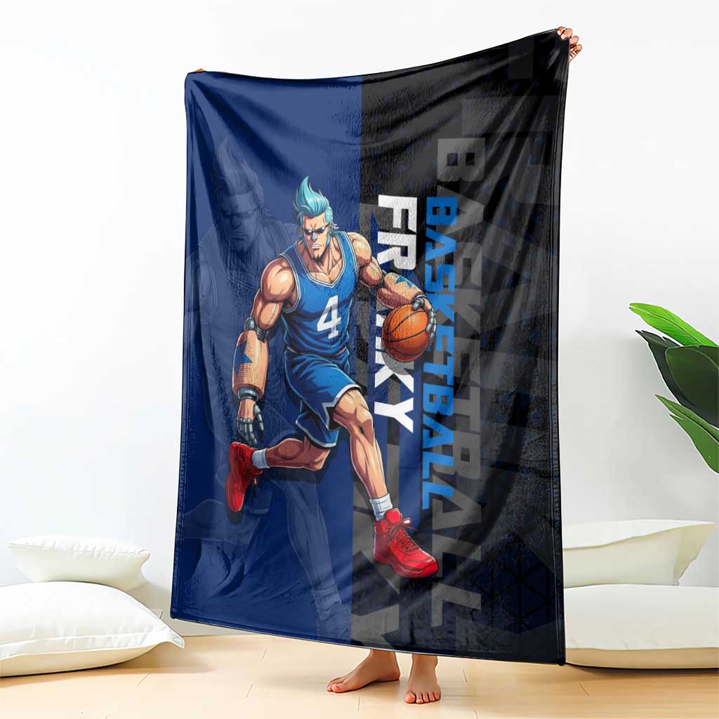Franky One Piece Basketball Crossover Design Blanket with Blue Uniform and Mechanical Arm Action Pose - The Mazicc