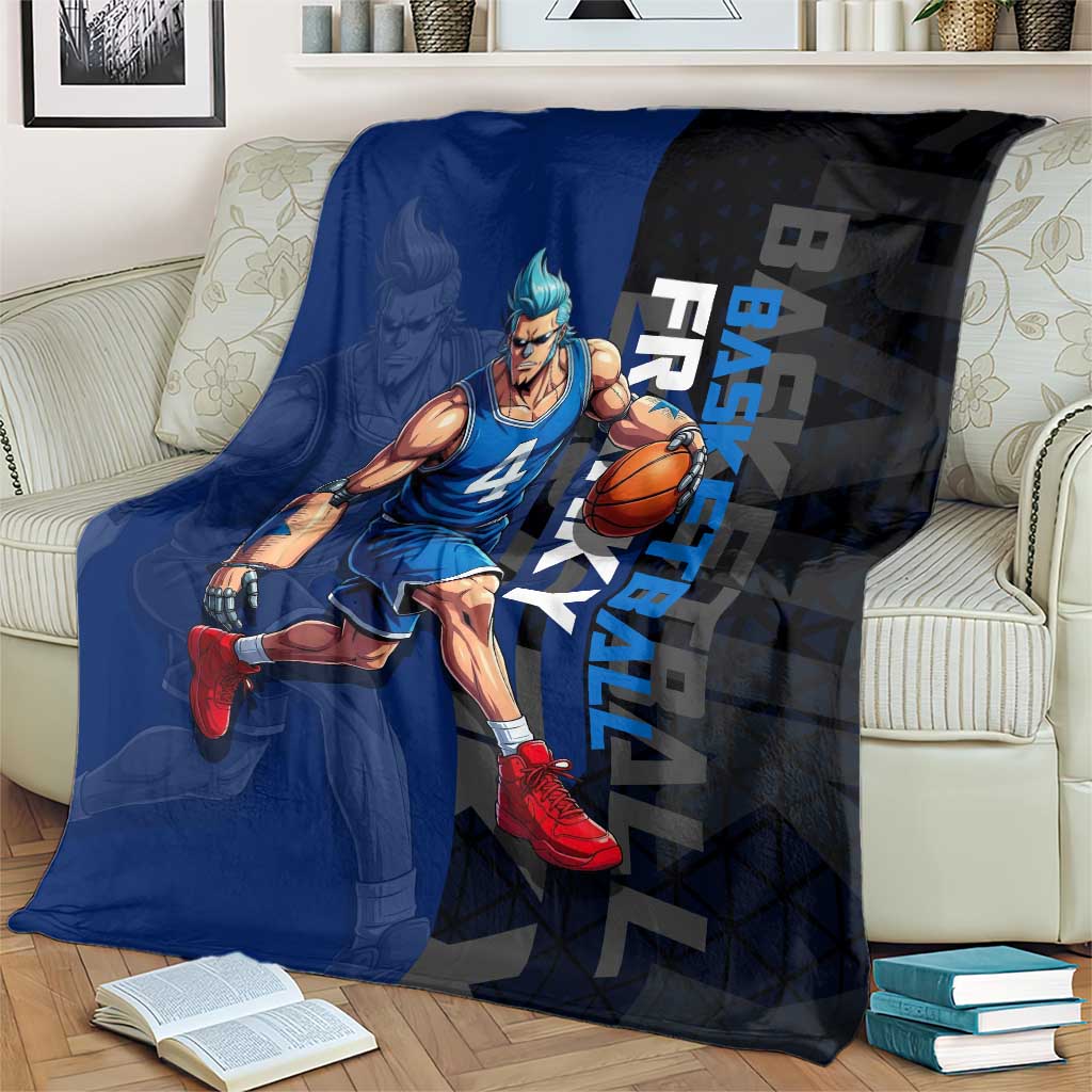 Franky One Piece Basketball Crossover Design Blanket with Blue Uniform and Mechanical Arm Action Pose - The Mazicc