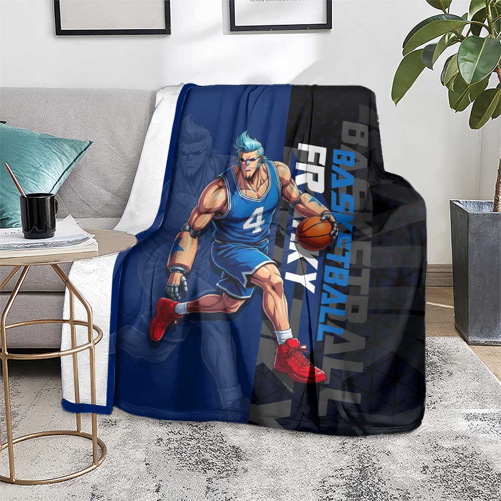 Franky One Piece Basketball Crossover Design Blanket with Blue Uniform and Mechanical Arm Action Pose - The Mazicc