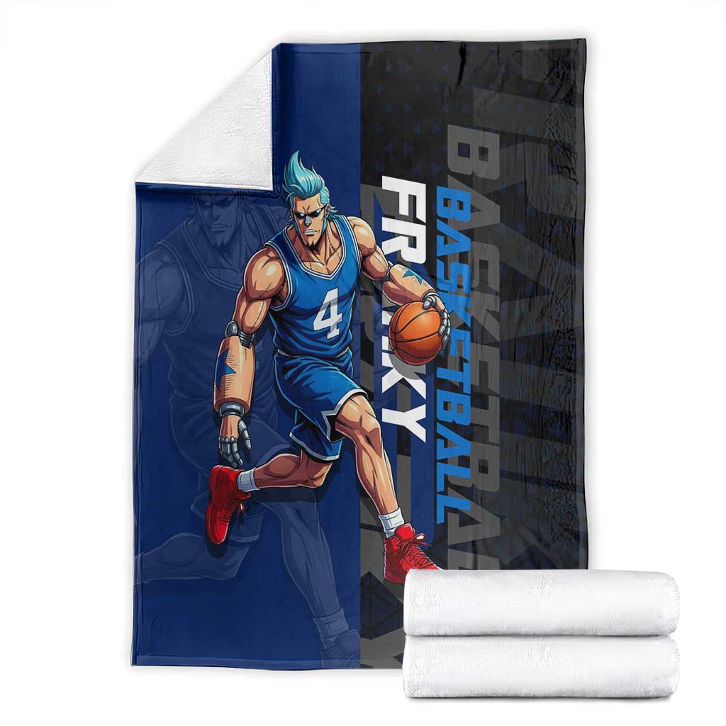 Franky One Piece Basketball Crossover Design Blanket with Blue Uniform and Mechanical Arm Action Pose - The Mazicc