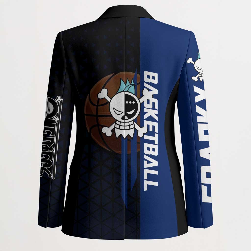 Franky One Piece Basketball Crossover Design Blazer with Blue Uniform and Mechanical Arm Action Pose - The Mazicc