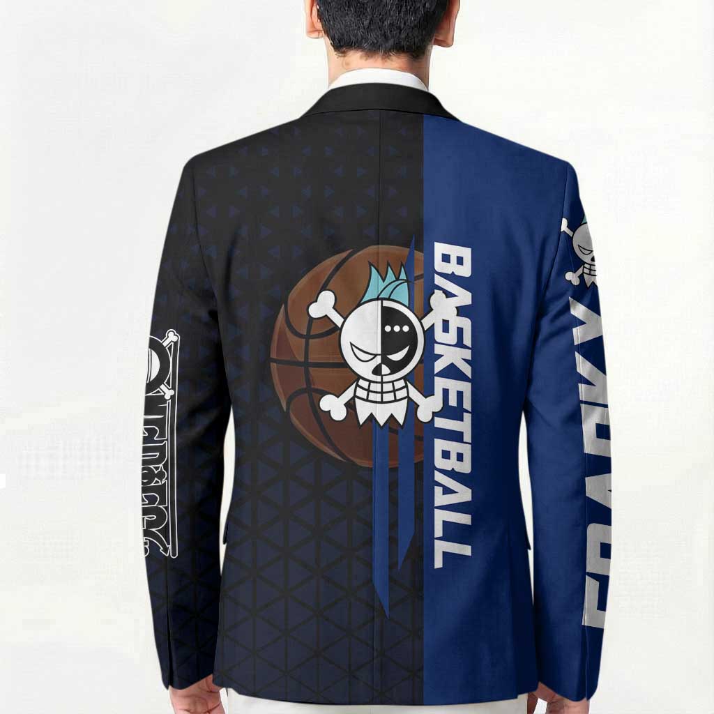 Franky One Piece Basketball Crossover Design Blazer with Blue Uniform and Mechanical Arm Action Pose - The Mazicc