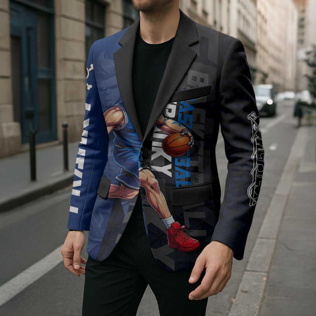 Franky One Piece Basketball Crossover Design Blazer with Blue Uniform and Mechanical Arm Action Pose - The Mazicc
