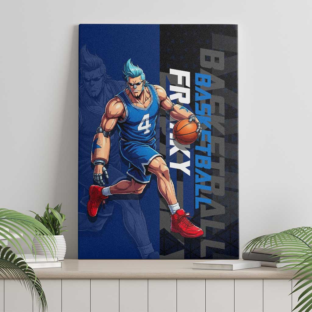Franky One Piece Basketball Crossover Design Canvas Wall Art with Blue Uniform and Mechanical Arm Action Pose - The Mazicc
