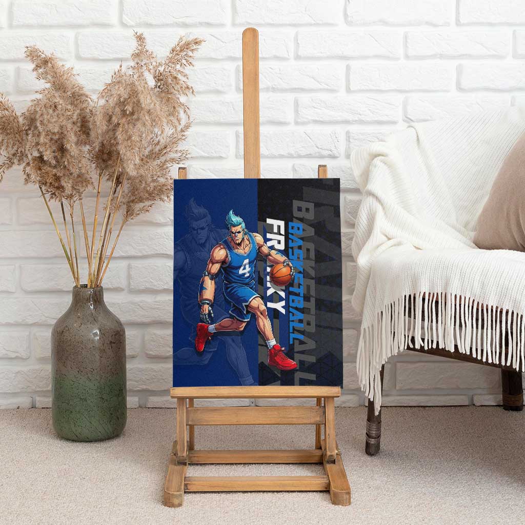 Franky One Piece Basketball Crossover Design Canvas Wall Art with Blue Uniform and Mechanical Arm Action Pose - The Mazicc
