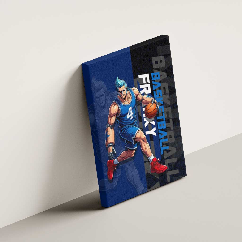 Franky One Piece Basketball Crossover Design Canvas Wall Art with Blue Uniform and Mechanical Arm Action Pose - The Mazicc