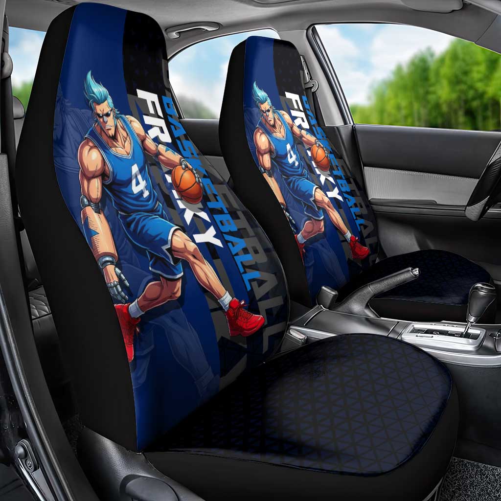 Franky One Piece Basketball Crossover Design Car Seat Cover with Blue Uniform and Mechanical Arm Action Pose - The Mazicc