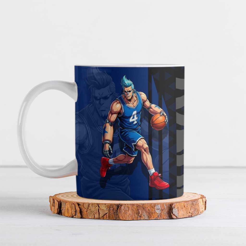 Franky One Piece Basketball Crossover Design Ceramic Mug with Blue Uniform and Mechanical Arm Action Pose - The Mazicc