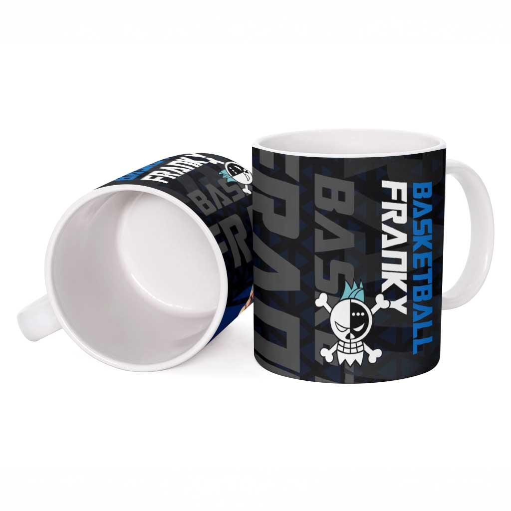 Franky One Piece Basketball Crossover Design Ceramic Mug with Blue Uniform and Mechanical Arm Action Pose - The Mazicc