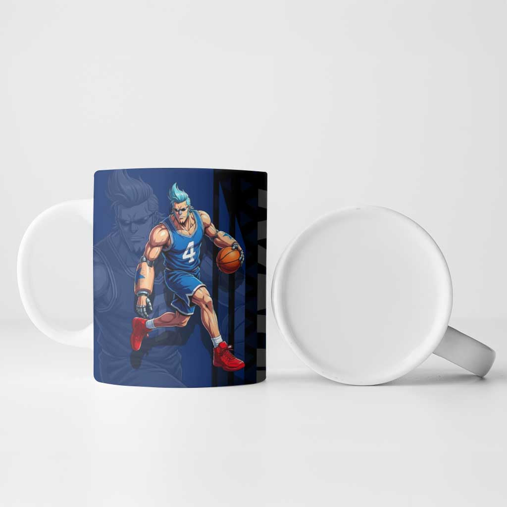 Franky One Piece Basketball Crossover Design Ceramic Mug with Blue Uniform and Mechanical Arm Action Pose - The Mazicc