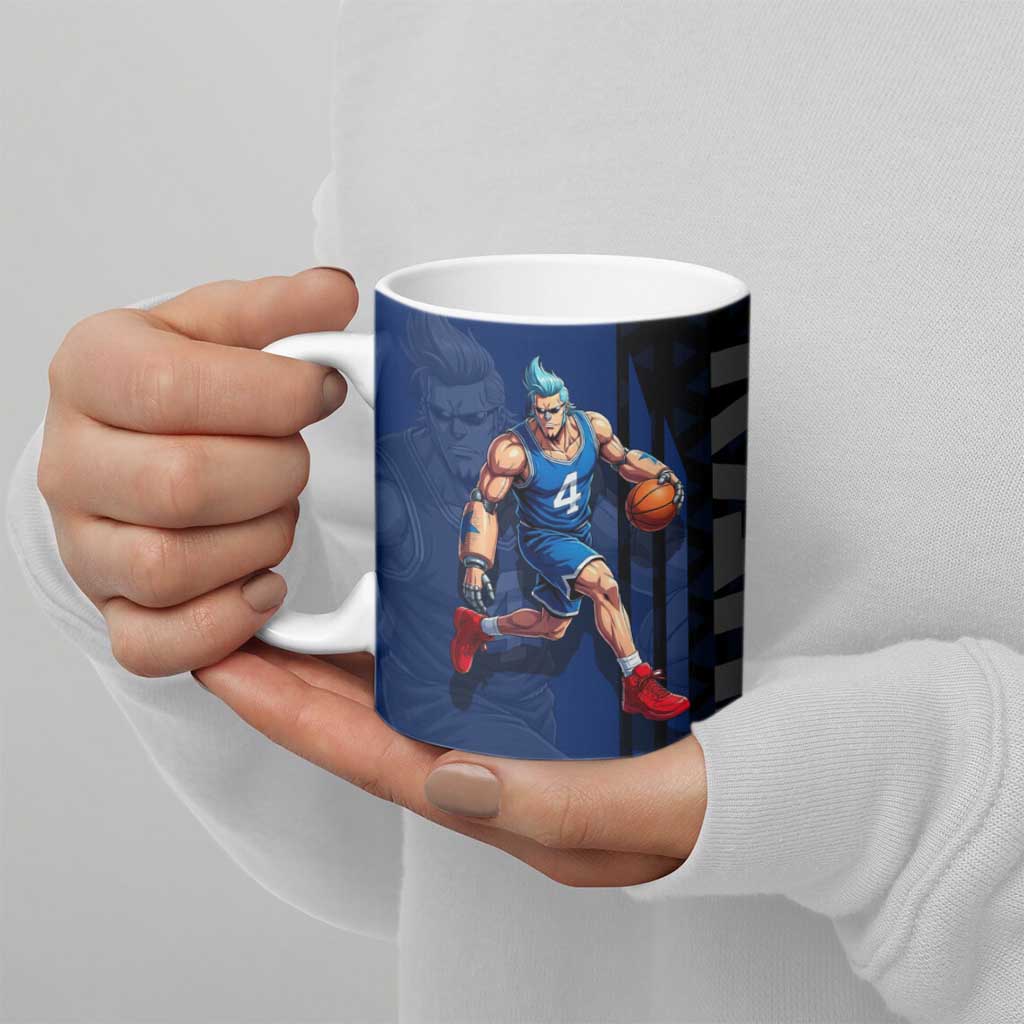 Franky One Piece Basketball Crossover Design Ceramic Mug with Blue Uniform and Mechanical Arm Action Pose - The Mazicc
